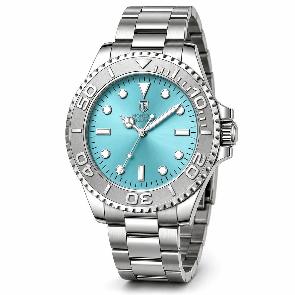 Montres Prestige MPW0396 Mens Watch Turquoise Dial Silver Stainless Steel Diver